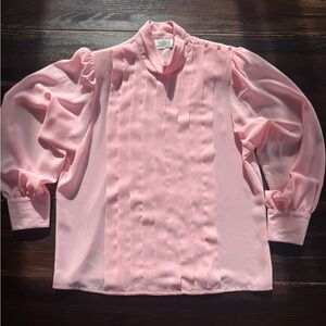 Josephine Blush Pink Pleated Blouse with Pearl Button Shoulder – Long Sleeve